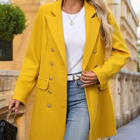Yellow Women's French Button detailed long sleeved Jacket  Coat - Picture 5 of 6